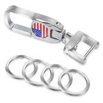 Aburbe Keychain for Car Key Fob, Heavy Duty Key Chain Clip with 4 Key Rings, Quick Release Key Holder for Men and Women, Silver, 3.4''