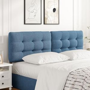 AYEASY Tufted Upholstered King Headboard, Adjustable Height King Size Headboard Only from 39”to 44” with Durable Solid Wood Legs, Modern Button Diamond Fabric Head Board with Width Adapters, Blue