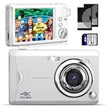 Digital Camera, 4K 48MP FHD Compact Camera with 32G SD Card, Vlogging Camera Digital with 3" LCD Rechargeable, 16X Digital Zoom, Mini Cameras with 2 Battery for Children, Students, Beginners (White)