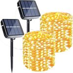 Joomer Solar String Lights Outdoor, 2Pack Total 100ft 300LED 8 Modes Solar Fairy Lights, Super Bright Waterproof Twinkle Lights for Tree, Patio, Garden, Outdoors (Warm White)