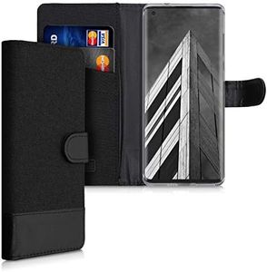 kwmobile Wallet Case Compatible with Motorola Edge Plus/Edge+ - Case Fabric and Faux Leather Phone Flip Cover - Anthracite/Black