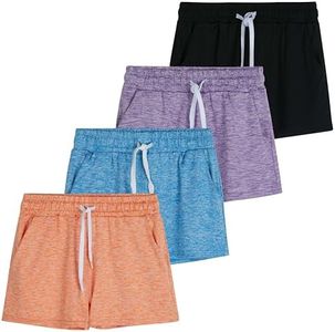 Real Essentials 4 Pack: Girls Active Athletic Performance Dry Fit Short Running Sports Shorts Soccer Tennis Summer Basketball Lounge Casual Sleep Bottoms Gym Workout Kids Dolphin - ST 3,XL (16)