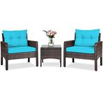 ORALNER 3-Piece Patio Conversation Set, All-Weather Wicker Sofa Chair and Coffee Table Set with Thick Cushions, Outdoor Furniture, Rattan Bistro Set for Balcony Deck Porch Poolside Garden (Turquoise)