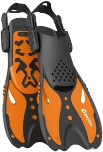 EMSINA Snorkel Fins Adjustable Buckles Open Heel Swim Flippers Travel Size Short Swim Fins for Snorkeling Diving Swimming Adult Men Womens(OrangeXL)