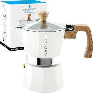 GROSCHE Milano Stovetop Espresso Maker Moka pot 3 Cup - 5 oz, White - Moka Expresso Coffee Maker Stove top coffee maker Moka Italian espresso greca coffee maker brewer percolator