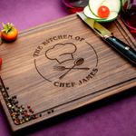 Straga Personalized Cutting Boards | Handmade Wood Engraved Charcuterie | Custom Birthday, Cooking School Graduation Gift for Kitchen or Chef (Chef’s Kitchen Design No.501)
