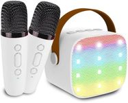 Mini Karaoke Machine for Kids & Adults, Kids Toys for Girls & Boys Gifts, Bluetooth Speaker with 2 Wireless Microphone for Kids Adults Toddler Girls Home Party Birthday Gifts White
