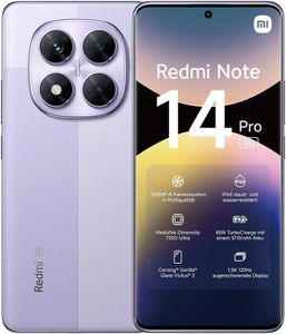 xiaomi Redmi Note 14 Pro 5G smartphone, 12+512GB, Lavender Purple, 200MP pro-grade AI camera, IP68, 45W turbo charging with 5110mAh battery, AI features (no charger included), 2 year Warranty