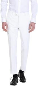 HBDesign Mens Formal Slim Fit Flat Front Straight Iron Free Trousers White 40W36L
