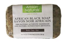 African Black Soap (0.3 lb / 1 bars x 150 grams) - by Amson Naturals -100% Natural Pure Authentic Traditionally Handmade in Africa (Ghana) - for Body Face Hair.