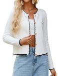 GRACE KARIN Women's Button Cardigan Long Sleeve Crew Neck Contrast Color Knitwear Summer Autumn Sweater Cardigans White S