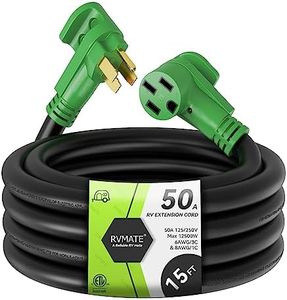 RVMATE 50 Amp 15 Feet RV/EV Extension Cord, Easy Plug in Handle, 14-50P to 14-50R with LED Indicator, ETL Listed, Come w/Storage Bag and Plastic Strap