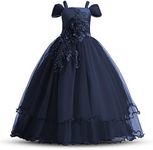 NNJXD Girl Embroidery Strapless Shoulder Lace Princess Pageant Dress Prom Ball Gown Size 12-13 Years Deep Blue