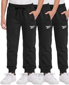 Reebok 3 Pack Boys Fleece Joggers Zipper Pockets Athletic Pants Sweatpants