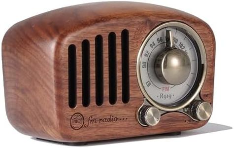 PRUNUS J-919 Radio Portable Rechargeable Classique Bois Rétro FM, Lecteur MP3 Via SD, Bluetooth, AUXiliaire, avec Cadran de 270° (Bois de Noyer)