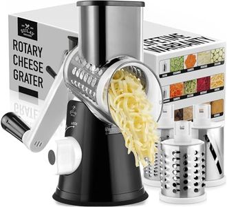 Zulay Rotary Cheese Grater 3 Blade Cheese Shredder - Manual Hand Crank Cheese Grater With Reinforced Suction & 3 Interchangeable Drums - Easy to Use Vegetable Chopper - Ivory Onyx