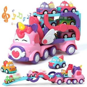 Lehoo Castle 3 Year Old Girl Gifts, Toys for 3 Year Old Girls, Unicorn Gifts for Girls, Presents for 3 Year Old Girl Toys, Triple Track Transporter Carrier Truck with Light and Sound