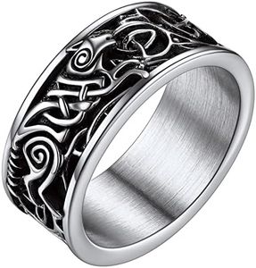 FaithHeart Joyerías Espirituales de Protección Anillo Hombre Cabeza Lobo Germánico Anillos Punk Plateado para Novios Material Dudadero Acero Inoxidable 316L Anillos Anchos Talla 10 para Amigos