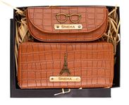 AICA Personalized Name & Charm – Wallets & Sunglasses Cover Combo Giftset for Women-TanBrown| Customized Birthday Anniversary Wedding Marriage Gifts for Women Wife|Rakhi Rakshabandhan Gift for Sister