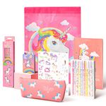 Anyfirst 37pcs Style Girls Unicorn Stationery Set for Birthday and Christmas with Notebook, Pencil Case and Pens, Unicorn Presents for Girls Ages 6-12 Years Old, Pink