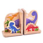 Tidlo Dinosaur Bookend Set - 2 Piece Decorative Wooden Bookends, Nursery Decorations & Bedroom Accessories; Gifts For Toddlers & Kids, Age 3 Years Old +