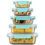 Allo Foodsafe Glass Containers With Lids, Microwave Safe Containers,Borosilicate Meal Prep Glass Food Storage Container For Kitchen,Setof 5 185Ml,370Ml,640Ml,1040Ml,1520Ml - Transparent