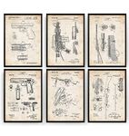 Magic Posters Gun Patent Prints - Set Of 6 - M16-1911 - Shotgun - Bolt Gun - AR 15 - Glock - Gift Merchandise Poster Vintage Rifle Firearms Collector Owner Wall Decor - Frame Not Included