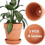 8 Inch Clay Pot for Plant with Saucer - 2 Pack Large Terra Cotta Plant Pot with Drainage Hole, Clay Planters Pot, Terracotta Pot for Indoor Outdoor Plant