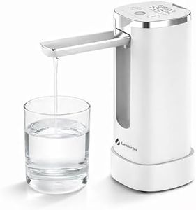 GentleJet Automatic Water Dispenser Pump for 5 Gallon Bottle - Digital Display, Type-C USB Charging, Portable Electric Water Pump, Foldable Spout (White - Silver- Desk Stand)