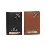 AICA Unisex-Adult Personalised Name & Color Mr & Mrs Leather Passport Cover Gift Set For Couple 2Pc | Wedding Anniversary Marriage Gifts For Couples Friend Husband Wife, Black,Brown