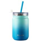 Murmioo Stainless Steel Straw Tumbler,Reusable Coffee Cup,Double Wall Vacuum Food Jar, Insulated Mason Jar,Travel Mug with Straw and Screw Sealed lid-for Smoothie/Salad 14oz Navy Light Blue Gradient