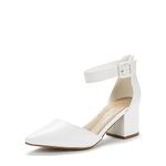 DREAM PAIRS Women's Annee White Pu Low Heel Pump Shoes - 7 M US