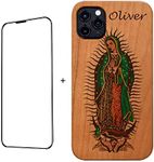 Virgen de Guadalupe Printed Custom Wooden Phone Case + FREE Tempered Glass for iPhone 15/15 Plus/15 Pro/15 Pro Max /14 Plus/14 Pro/14 Pro Max/13/13 Pro, for Samsung S20/21/22 Our Lady of Guadalupe