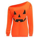 Csbks Women's Off Shoulder Sweatshirt Skeleton Halloween Costume Fun Tee Tops Orange XXL