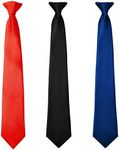 3 Pieces Boy's Solid Clip on Tie 14 inch Ties for Boys Kids Ties Formal Wedding Graduation School Uniforms (Black, Red, Navy Blue)