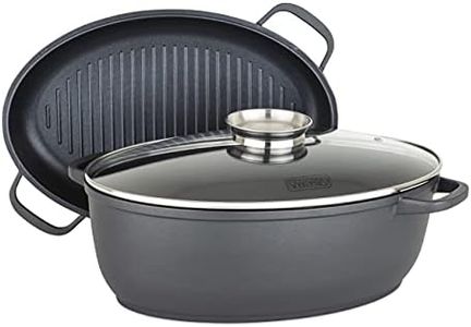 Viking Culinary 3-in-1 8.6 Qt Die Cast Oval Roaster with Glass Basting Lid, Gray