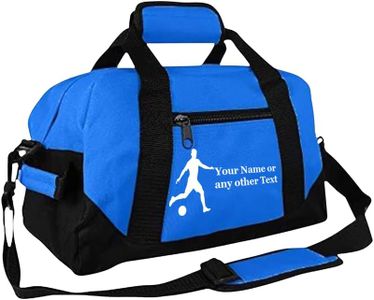 Personalized Passion 14” Small Sports Duffel Bags for Kids - Waterproof Travel Duffle with Name & Soccer Design - Royal Blue Two-Toned Kids Weekender Bag for Boys and Girls