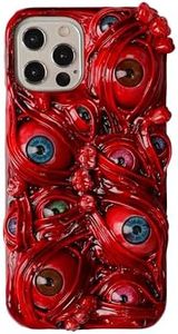TRADAY Scary Horror Phone Case Creepy 3D Eyes Blood Teeth Phone Case for iPhone 12 Pro Gothic Halloween Phone Case Red