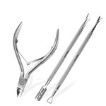 1st Deer Cuticle Cutter, 3 pcs Cuticle Nipper Pusher and Fork, Stainless Steel Nail Cuticle Scissors Clippers and Scraper, Professional Manicure Pedicure Tool for Nail Art, Spa