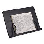 Navaris Bamboo Book Stand - Hands-Free Reading Recipe Cookbook Tablet Holder with 2 Adjustable Metal Page Holders with Grips - Bamboo Easel - Black