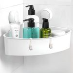 PowerBox Suction Cup Corner Shower Shelf - No Drilling, Removable Bath Shelf With Heavy Duty Hold, Waterproof & Oilproof White Shower Organizer Rack for Bathroom & Kitchen