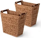 GRANNY SAYS Bathroom Wastebasket, Caramel Orange Woven Trash Can with Handles, Waterproof Wicker Waste Basket for Office, 2-Pack, 13" x 7 ½" x 12 ½"