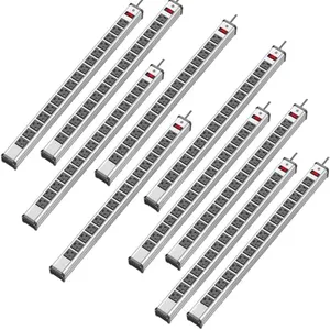 10-Pack Long Surge Protector Power Strip,16 Outlet Heavy Duty Power Strip Metal Power Bar,10 FT Long Extension Cord with Circuit Breaker for Garage,Workshop, 125V/1875W, ETL Listed, Silver