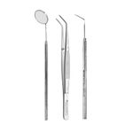 Waldent PMT Set Instrument Kit (Single Ended) (K13/1) | Serrated Handles | Stainless Steel | Autoclavable | Probe, Mouth Mirror, Tweezer Set