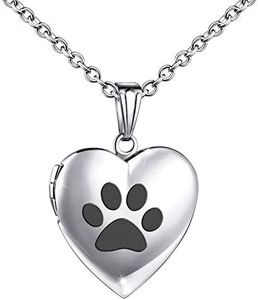 YOUFENG Cute Dog Paw Print Love Heart Lockets Animal Necklace Pendant Living Memory Lockets 18K Rose Gold Plated (Stainless Steel Locket)
