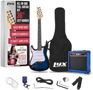 LyxPro Left Hand 36 Inch Electric Guitar and Kit for Lefty Kids with 3/4 Size Beginner’s Guitar, Amp, Six Strings, Two Picks, Shoulder Strap, Digital Clip On Tuner, Cable and Soft Case Gig Bag - Blue