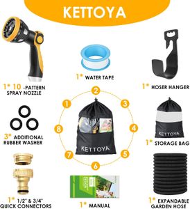 KETTOYA 150FT Expandable Garden Hose – 10-Pattern Nozzle, Leak-Proof, Kink-Free