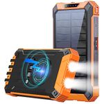 GOODaaa Wireless Solar Power Bank Portable Charger 26800mAh Built in 4 Cables Six Outputs 15W Fast Charging Power Bank for All Mobile Devices Three Inputs Solar Portable Charger with Dual Flashlights