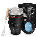 Splend Camera Lens Coffee Cup & Travel Mug, Double Wall Insulation Reusable Coffee Mugs, Food Grade Stainless Steel Coffee Mug Drink Flask Water Bottle Camera Lens Cup, 320 Milliliter Balck