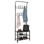 Youyijia Coat Stand Coat Rack for Hallway 185cm High Metal Hall Tree Garment Rack Shoe Hat Rack Stand Entryway Storage Organiser with 9 Hooks 3 Shelves Clothe Hangers Black